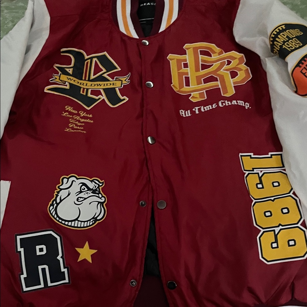Reason Red and White Bomber Jacket
